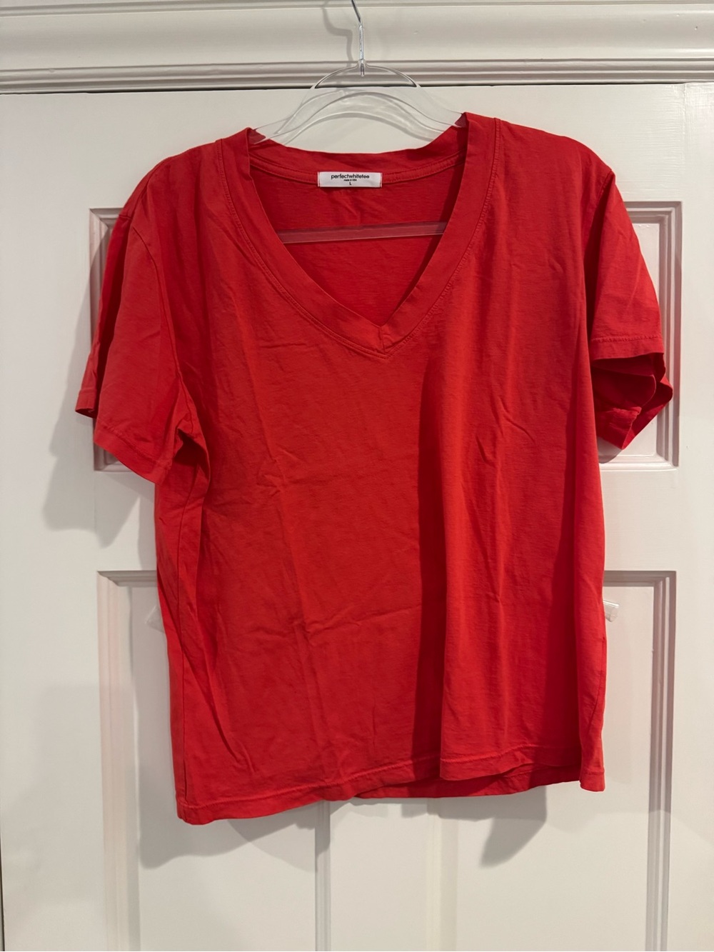 perfectwhitetee Red V-Neck Short Sleeve Tee